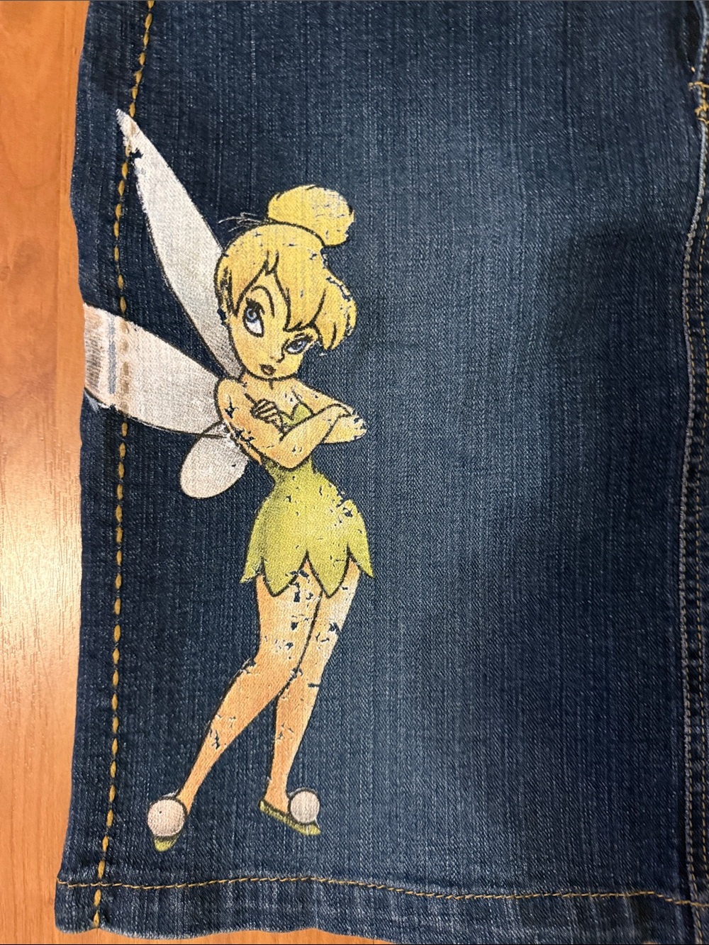 Vintage Y2K Disney Blue Denim A-Line Skirt with Tinker Bell Print - Picture 2 of 6